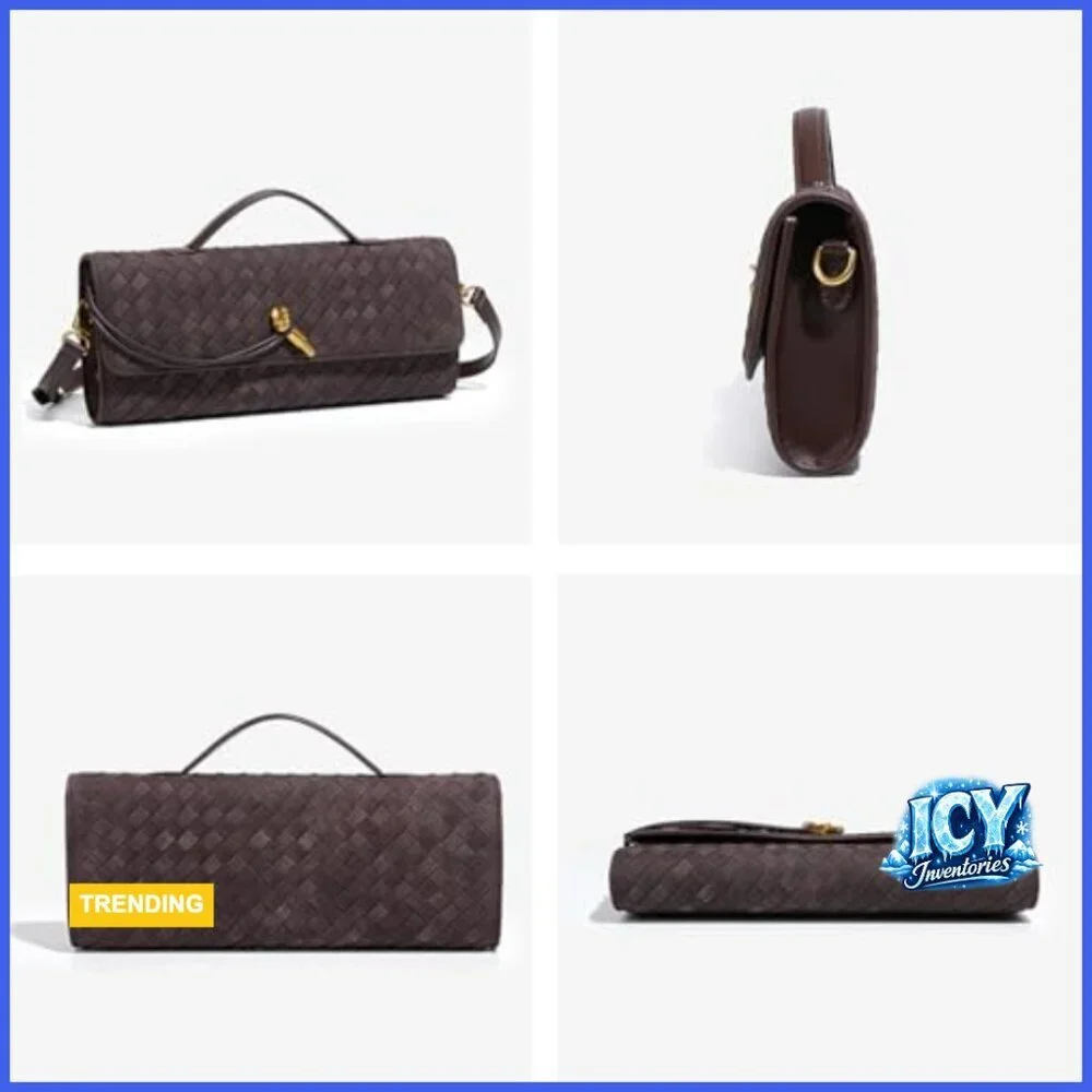Suede Woven Handbag Evening Shoulder Bag Clutch Purse Crossbody Satchel